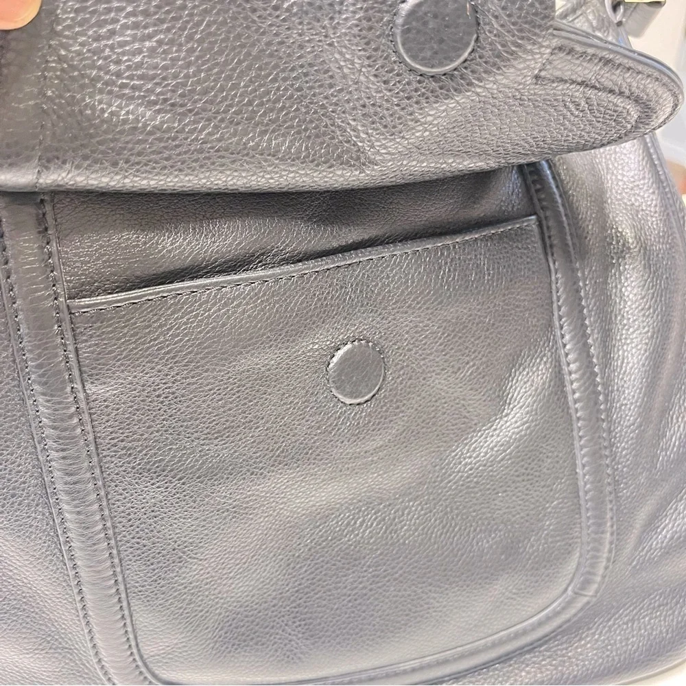 Tory Burch Black Pebble Leather Amanda Flat‎ Hobo Bag